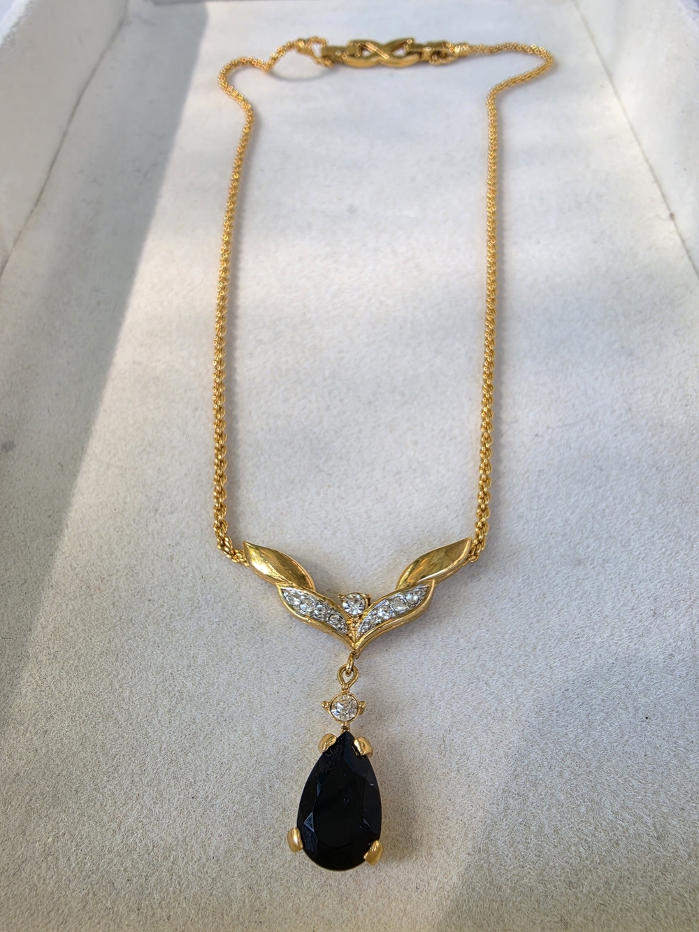 D'Orlan Gold-Tone Necklace with Black Teardrop Pendant